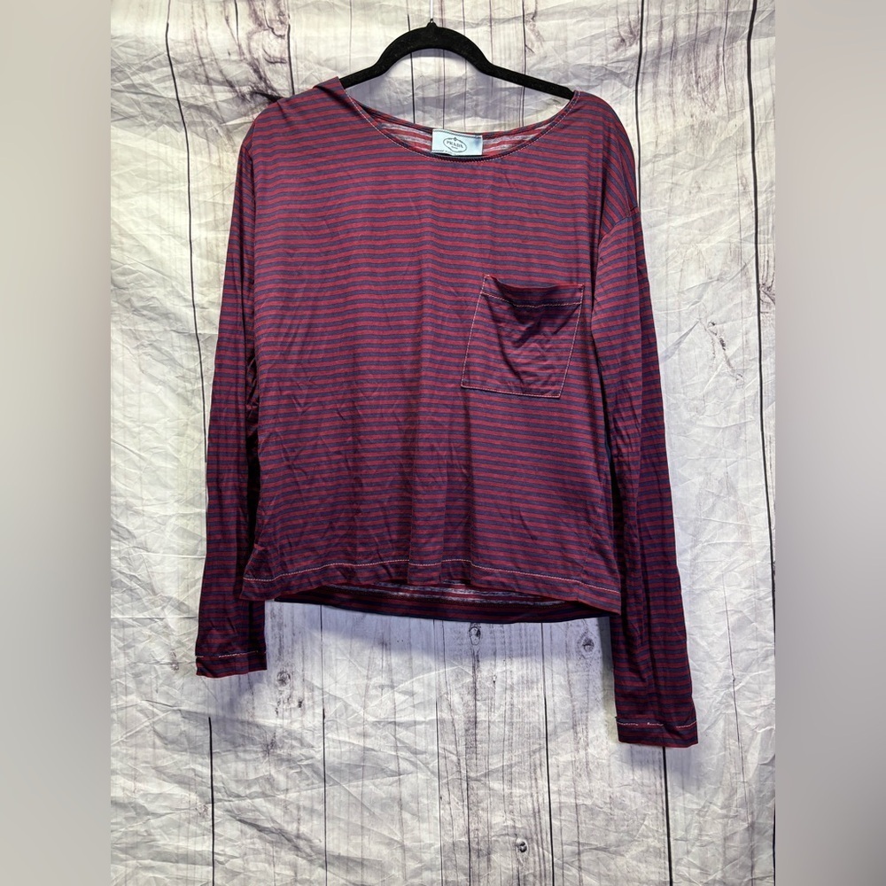 Vintage Prada Striped Long Sleeve Pocket Tee Large